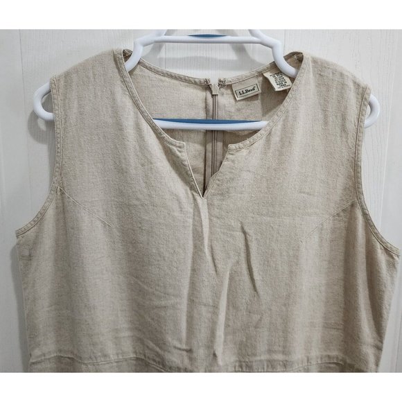 LL BEAN Women's Sleeveless V Neck Midi Dress Linen Blend Beige Minimalist Sz 18 - Picture 2 of 10